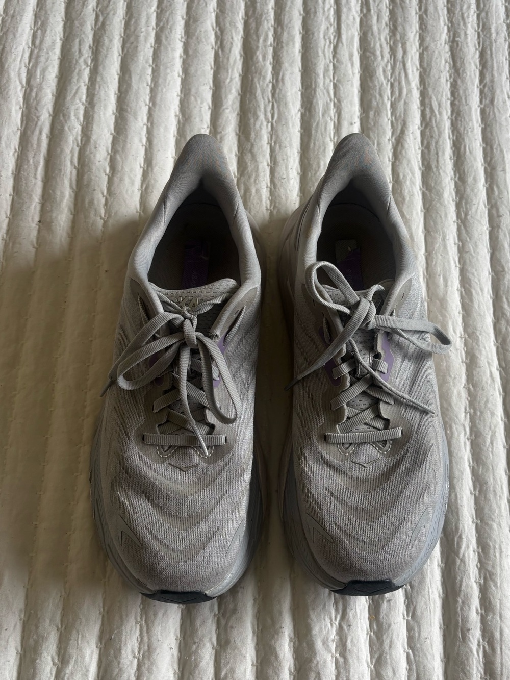 Hoka Women's Light Gray Athletic Running Shoes with Subtle Purple Accent